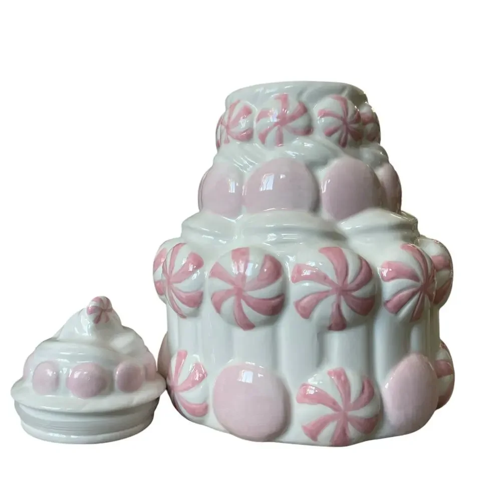 Pink Peppermint Candy Cookie Jar Holiday Canister by Peppermint & Pine NEW